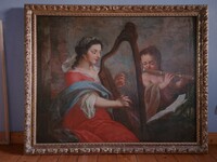 Gemälde um 1700 "Konzert für Flöte und Harfe"
